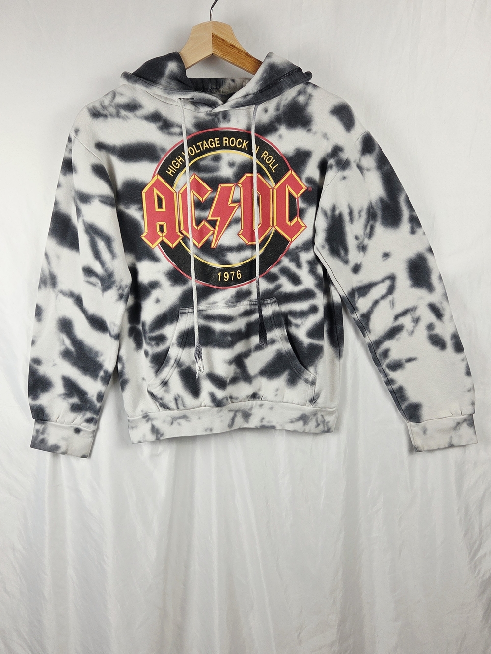 AC/DC Black and White Tie-Dye Pullover Hooded Sweatshirt Size XS